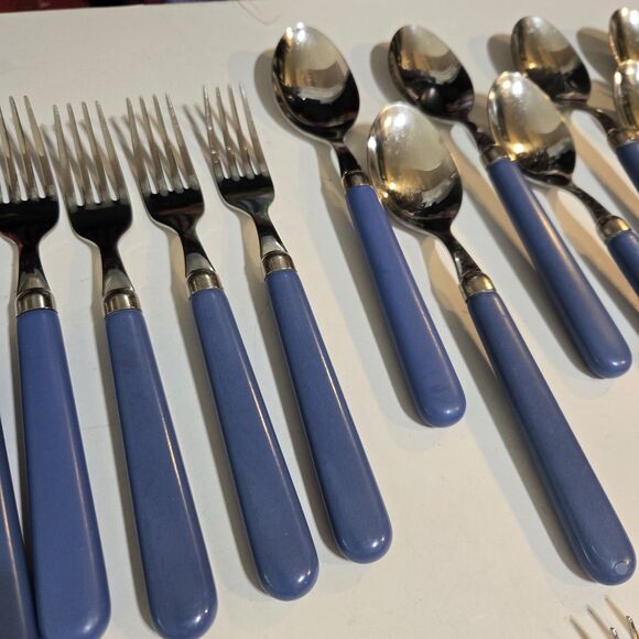48pc Villeroy & Boch Stainless Flatware Periwinkle Blue Resin Handle forks spoon - Picture 2 of 11